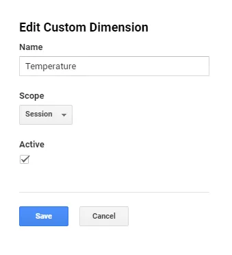 Session Custom Dimension Temperature in Google Analytics