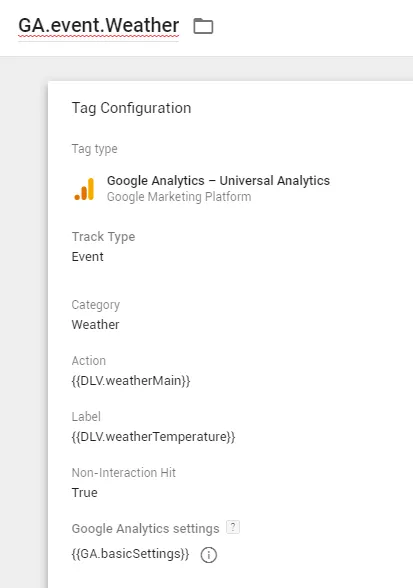 Event tag GA.event.Weather in Google Tag Manager