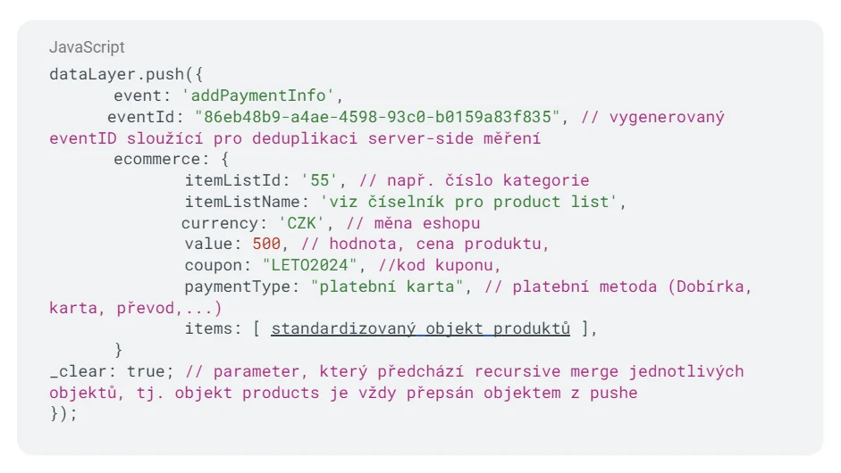 Example code of the add_payment_info event