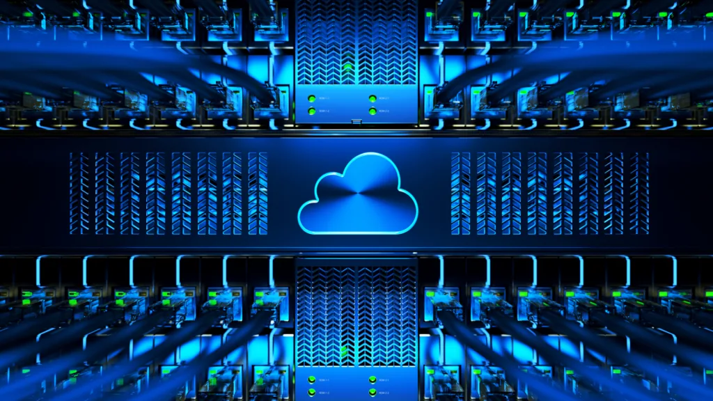 Server racks with a cloud symbol