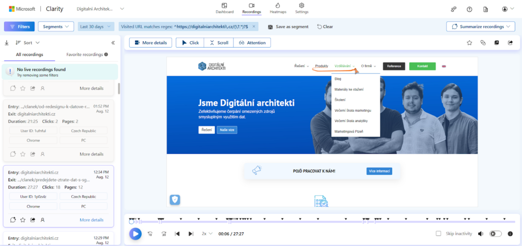 Recordings in Microsoft Clarity