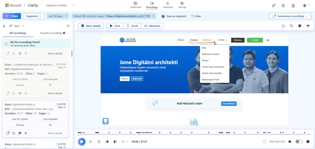 Recordings in Microsoft Clarity