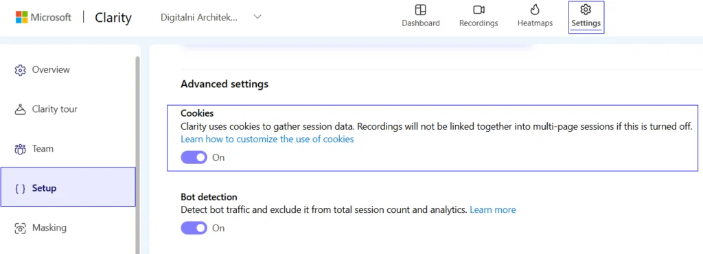 Microsoft Clarity settings