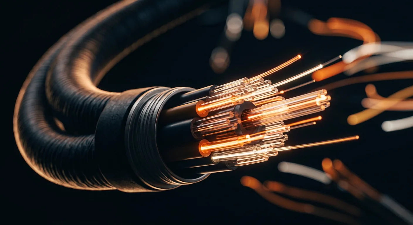 Lead scoring — detail of a bundle of optical fibres with a warm light flow, a metaphor for a data flow