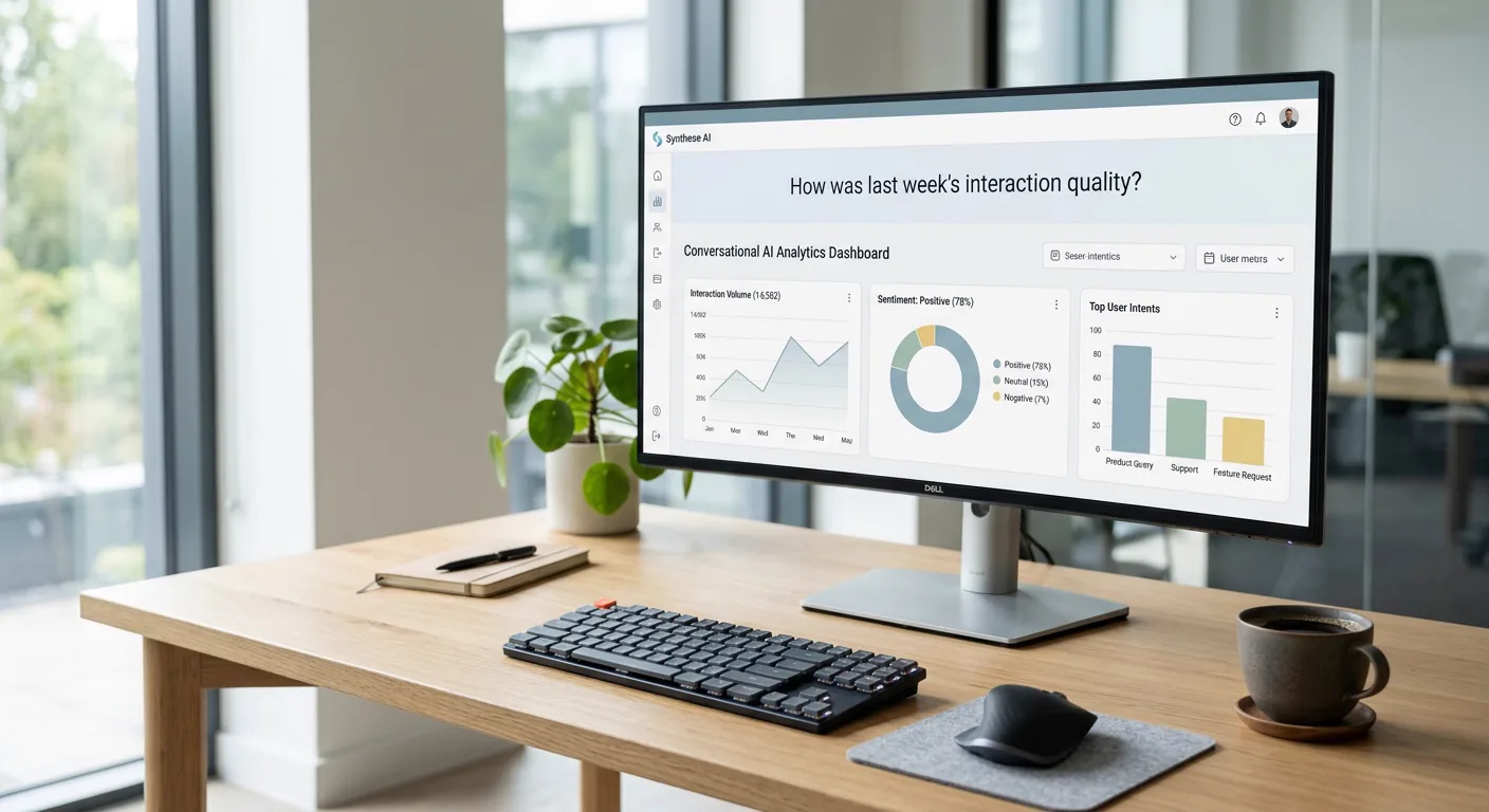 Technical debt — a modern workplace with a conversational AI dashboard on the monitor